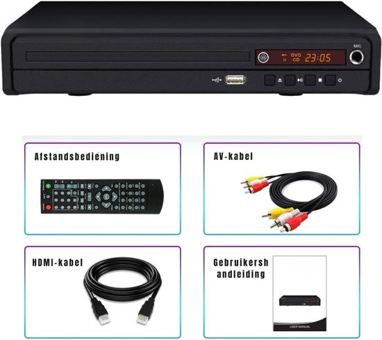SVN® DVD Speler met HDMI - DVD Speler - Mini DVD Speler - 1080P Full HD - met Toebehoren - Zwart - 23cmx 5cmx 19 cm; 1 kg — afbeelding 4