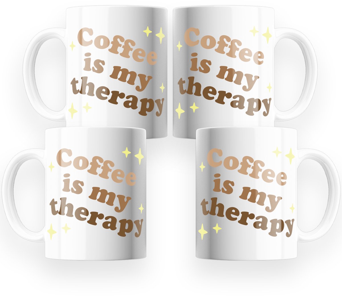 GIVIO mok 320 ml - keramiek - coffee is my therapy - set van 4