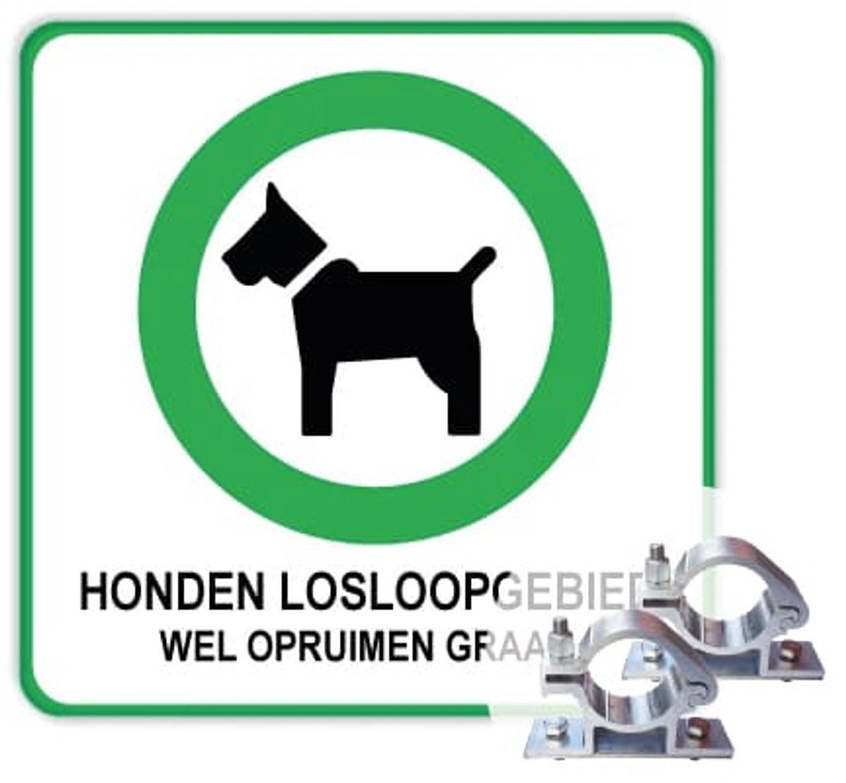 Bord honden losloopgebied 40x40 cm - Bevestiging: Met paalbeugels Ø48mm