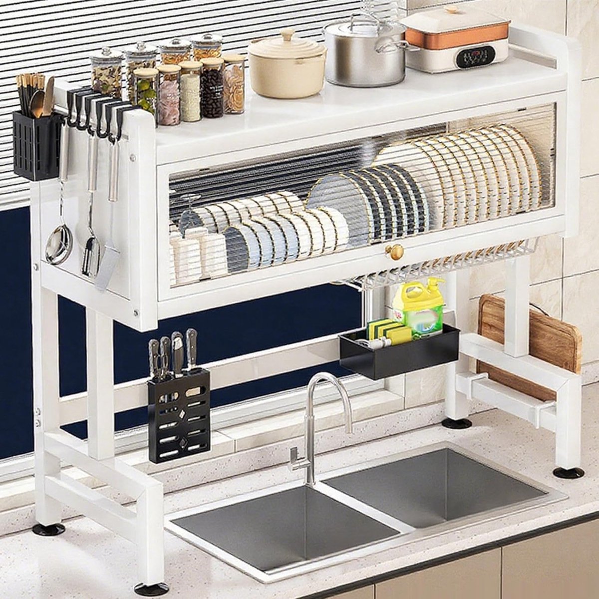Metalen droogrek - Keuken organizer - Afwas drogen - 3-laags ontwerp - 85 cm - Wit