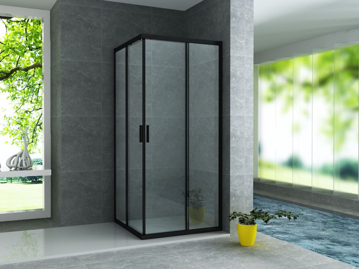 SaniGate Douchecabine Hoekinstap 90x90x195 cm – 2 Schuifdeuren – Mat Zwart – Helder Glas – Moderne Douchecabine