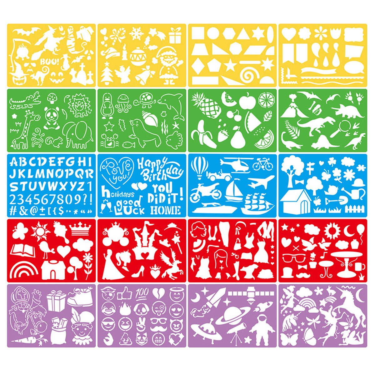 QTTVBTNA -Schildersjablonen - 20 Stuks - Sjabloon Dieren - Sjablonen voor Kinderen - Sjabloon Kind - Dieren Tekenen - Sjabloon Kinderen - Sjabloon voor Tekenen - Kleuren - Tekensjabloon - Kunstprojecten voor scholen - Journalsjablonen