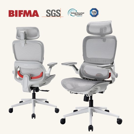 SIHOO B100 Pro Ergonomische Bureaustoel - 4D Adaptieve Dynamische Lumbale Steun - 3D Extra Brede Hoofdsteun - 4D Ophoudbare Armsteunen - Grijs