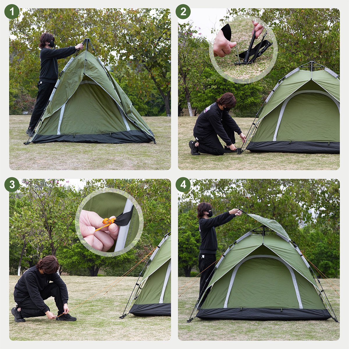 Eastwall Kampeertent - Pop-up Campingtent - 230 x 230 cm - UV bescherming - 3-4 personen - Tent - Groen – foto 5