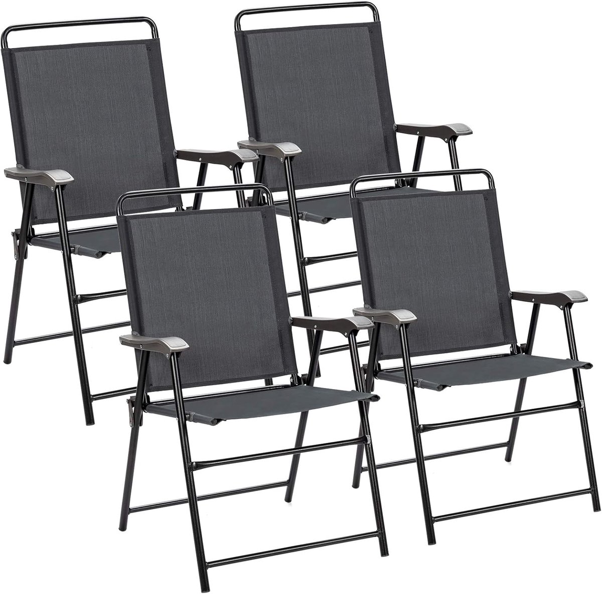 KOMFOTTEU Set van 4 klapstoelen, tuinstoelen, draagbaar met hoge rugleuning, balkonstoelen, campingstoelen, belastbaar tot 150 kg, terrasstoelen voor tuin, patio