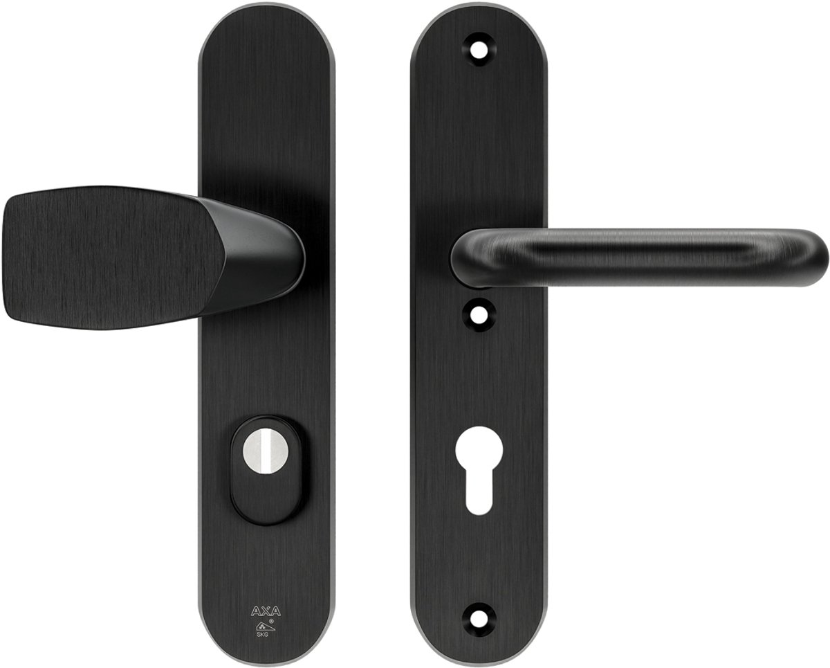 AXA Veiligheids Deurbeslag set - Oval Plus - Deurkruk Zwart - Kruk/Knop - PC72 met kerntrekbeveiliging - SKG3 - Schild