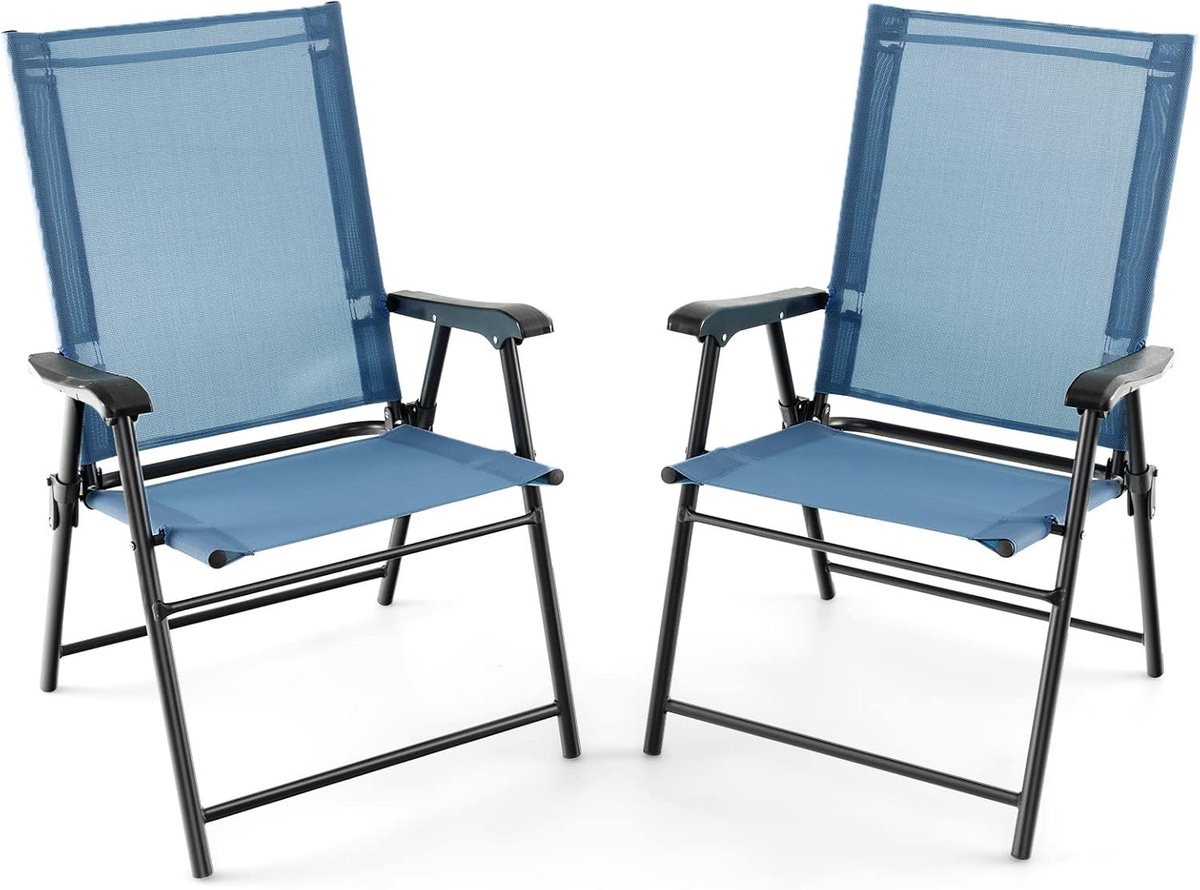 KOMFOTTEU Set van 2 Klapstoelen, balkonstoelen, set van 2, draagbaar, tuinstoelen met rugleuning, terrasstoelen, weerbestendig, campingstoelen, inklapbaar, voor tuin, balkon, terras (blauw)