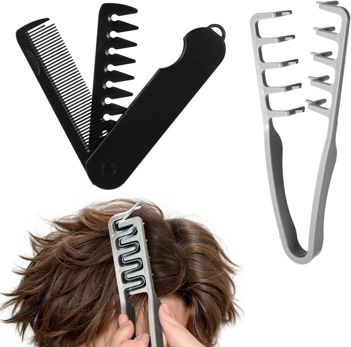 Haar Textuur Kam - Volume Kam - Haar Styling - Opvouwbaar 2-in-1 Ontwerp - 2 Stuks - Grijs