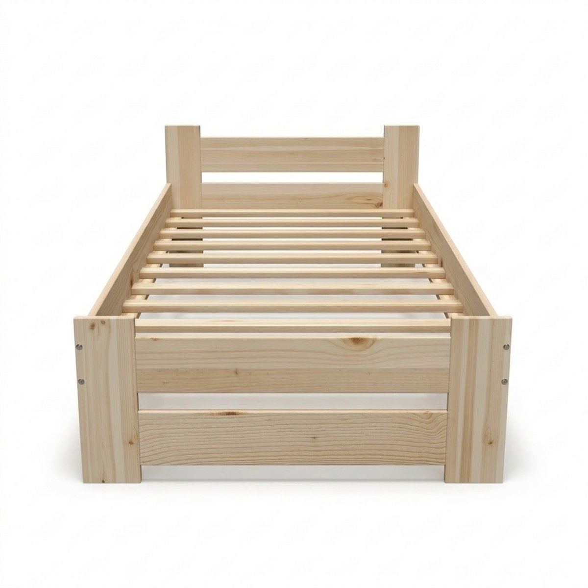 Houten Eenpersoonsbed 80x200 cm - Inclusief Lattenbodem - Massief Grenen - Naturel Onbehandeld