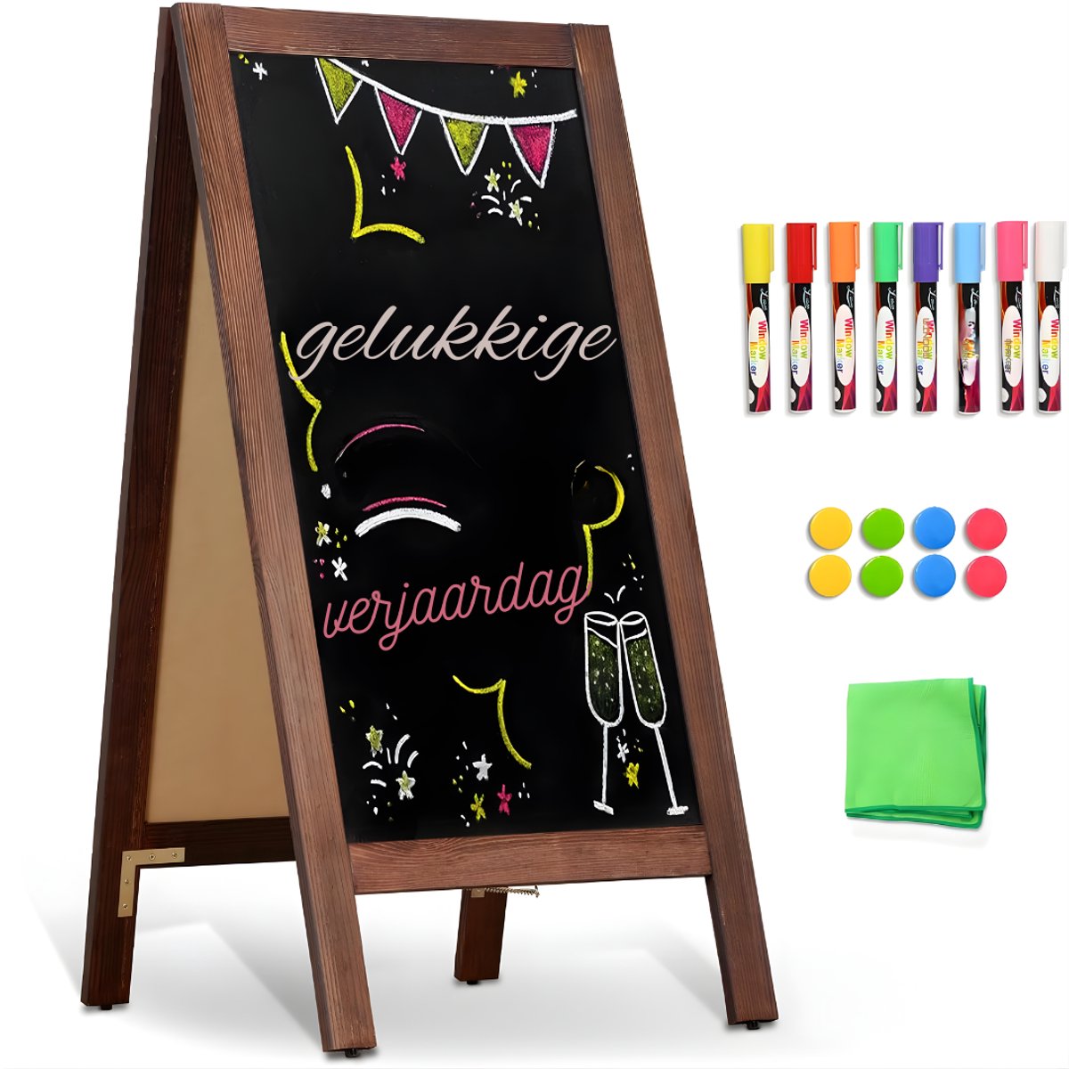 DnA® Stoepbord - Krijtstiften Voor Krijtbord - Reclamebord - Bruin - 48cm x 48cm x 100cm