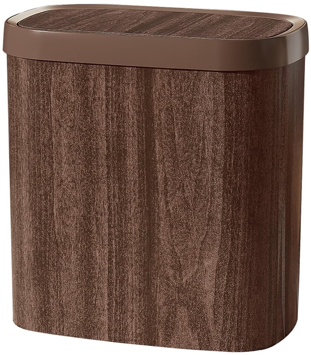 Smalle Prullenbak - Afvalbak Keuken - Ruimtebesparend Afval - Houtnerf Design - 27.5x27x14cm - Koffie