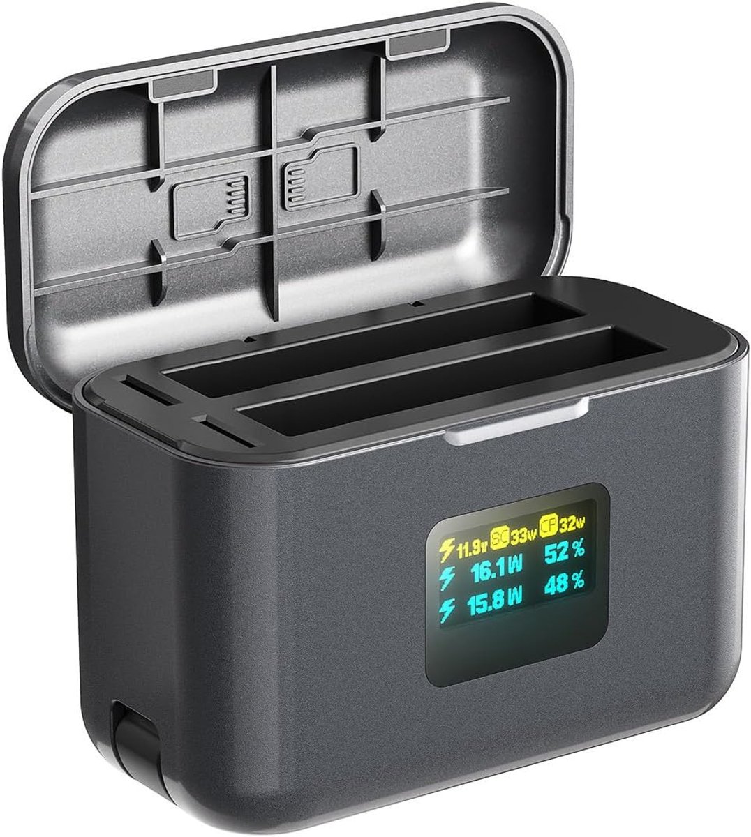 Dubbele Batterijlader - Batterijhub LCD - Camera Accu Laden - Dubbele SD Kaart - 10 x 9 x 5 cm
