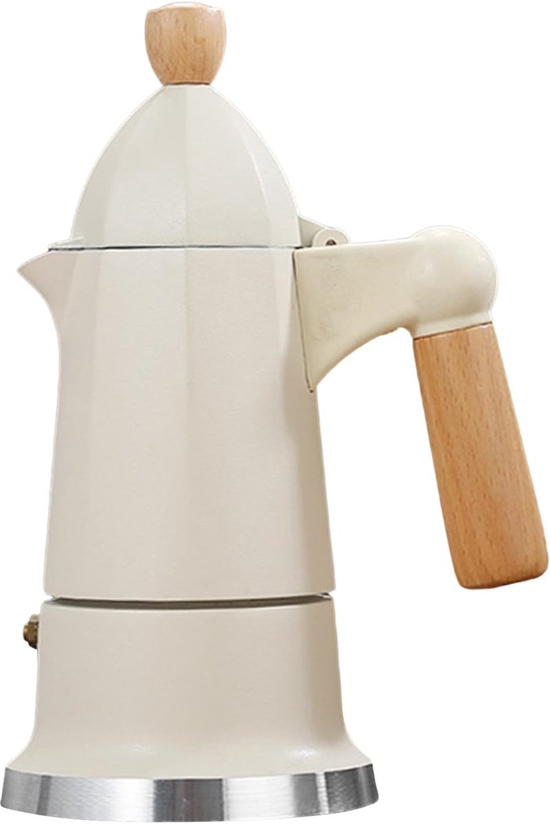 Koffiezetapparaat - Percolator Mokkakan - Espresso Maken - Aluminium Hout - 3 Kopjes - Wit