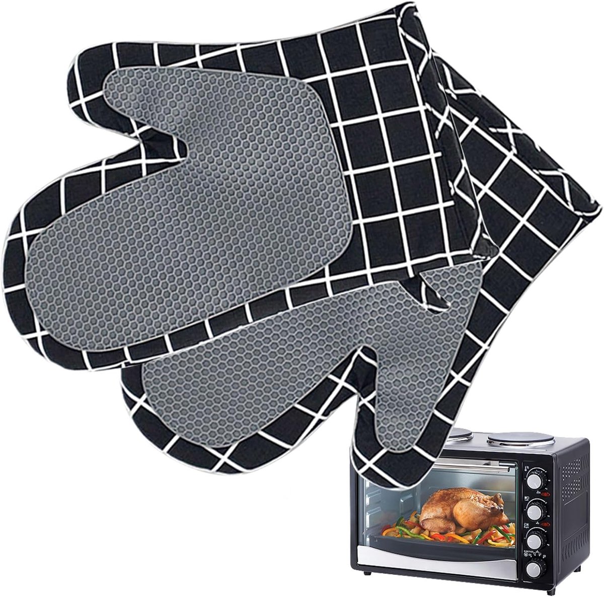Ovenwanten Keukenhandschoenen - Hittebestendige Bescherming - Veilig Grillen Koken - Waterdicht Zacht Siliconen - 26 x 17 cm