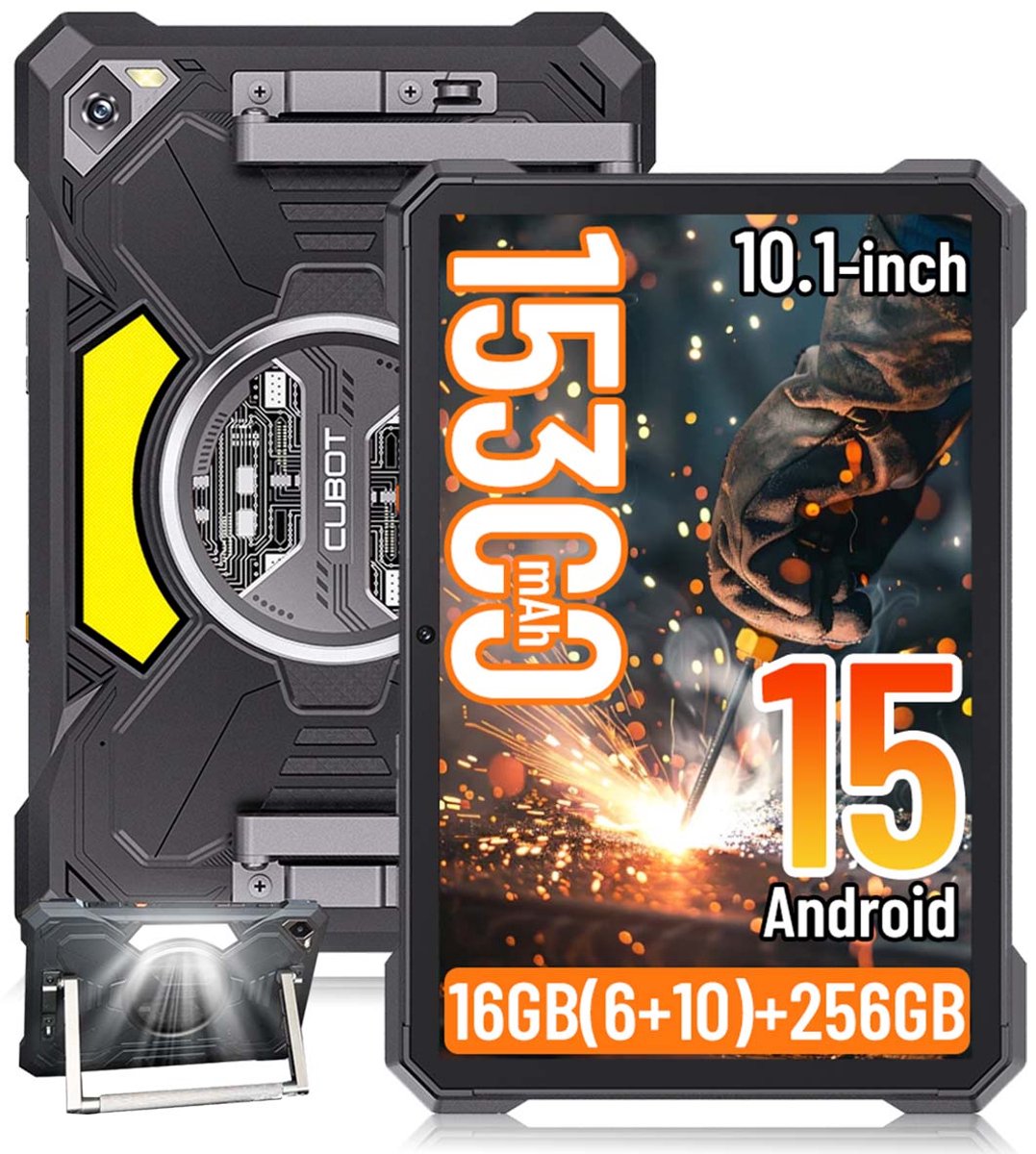 Robuuste Tablet - CUBOT TAB Kingkong S - 16GB RAM 256GB ROM - 15300 mAh - 10,1 inch - Dual SIM 4G - IP68/IP69 K - Android 15 - GPS - Zwart