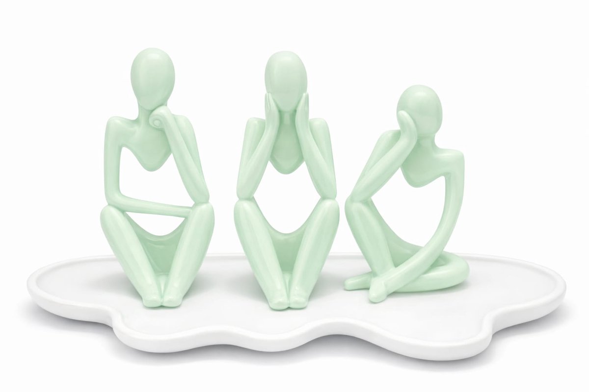 QORVANE Home Abstracte Denker Beeldjes met Tray - 4-delige Set - Mint/Wit
