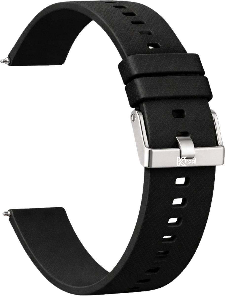 Kiraal - Premium Luxe Siliconen Horlogebandje - Siliconen - 20mm - Zwart - Smartwatch bandje - Universeel