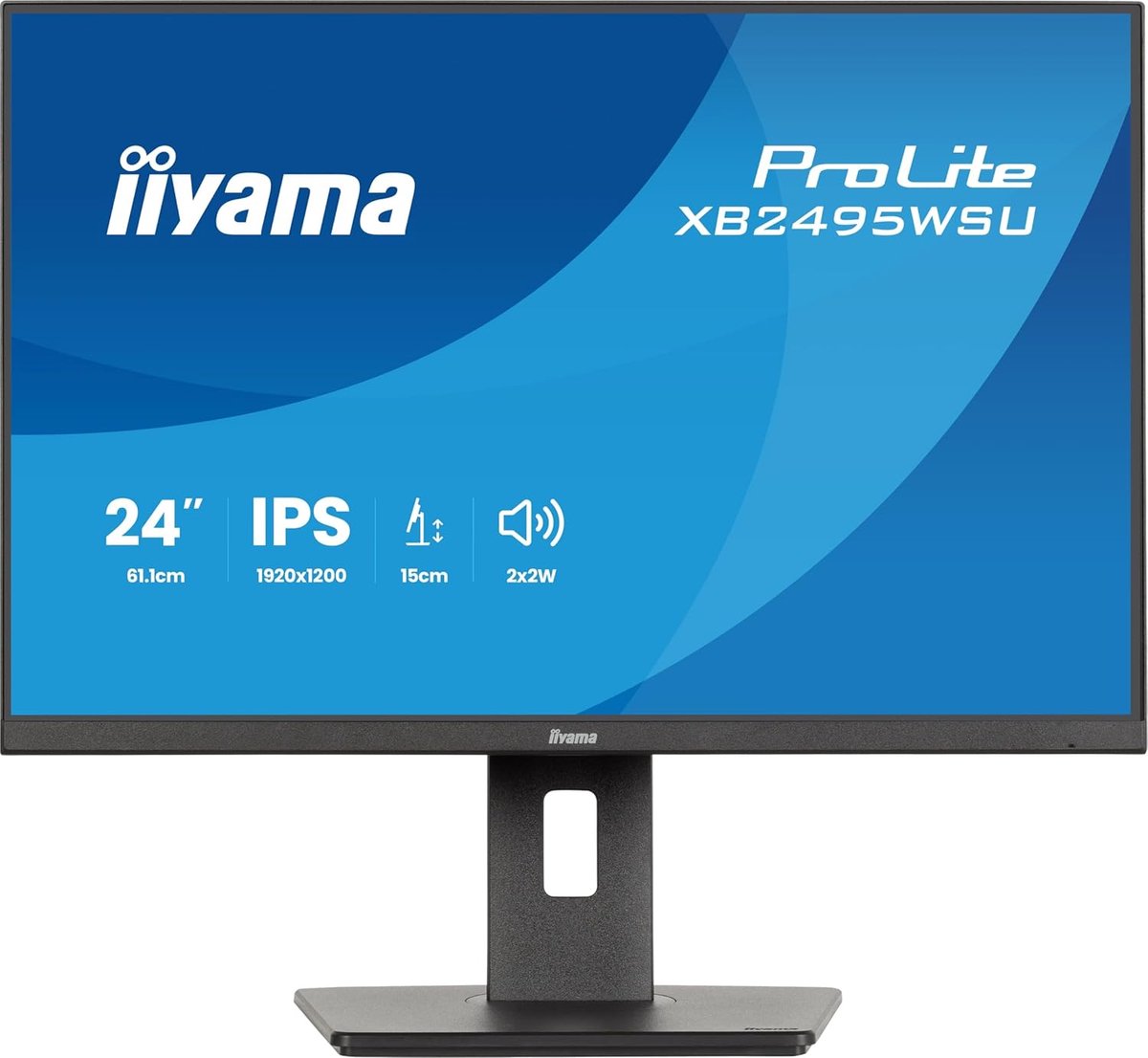 24 inch Monitor - IPS Scherm - Professioneel Werk - 1920x1200 Resolutie - 53.35 cm Breed - Zwart