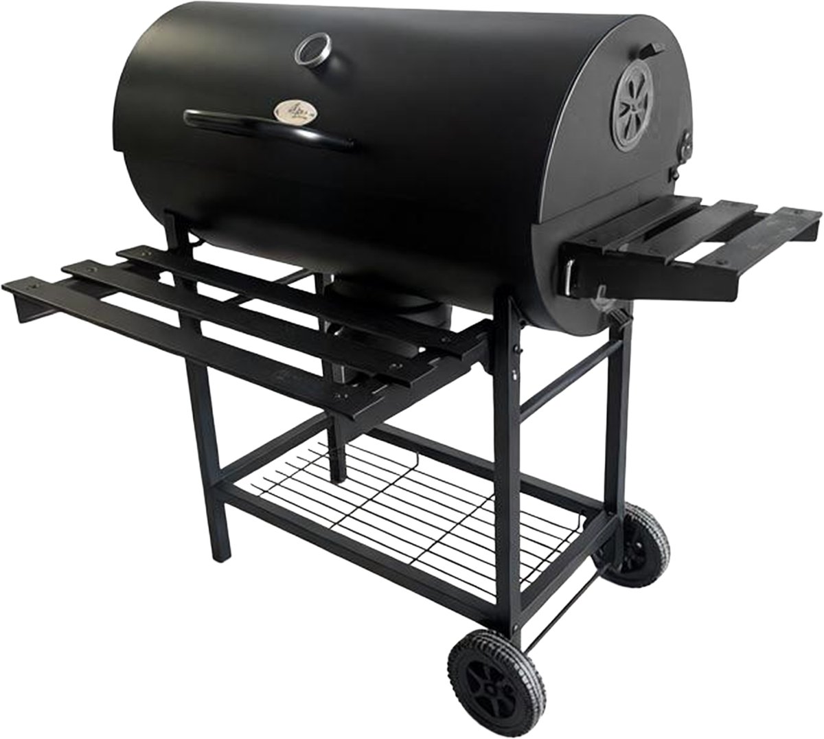 Alora Houtskool Barbecue - Inclusief Spatelset - Geïntegreerde Thermometer, Warmhoudrek, Asopvangbak & Zijtafel - BBQ op Wielen - met Deksel - Zwart – foto 3