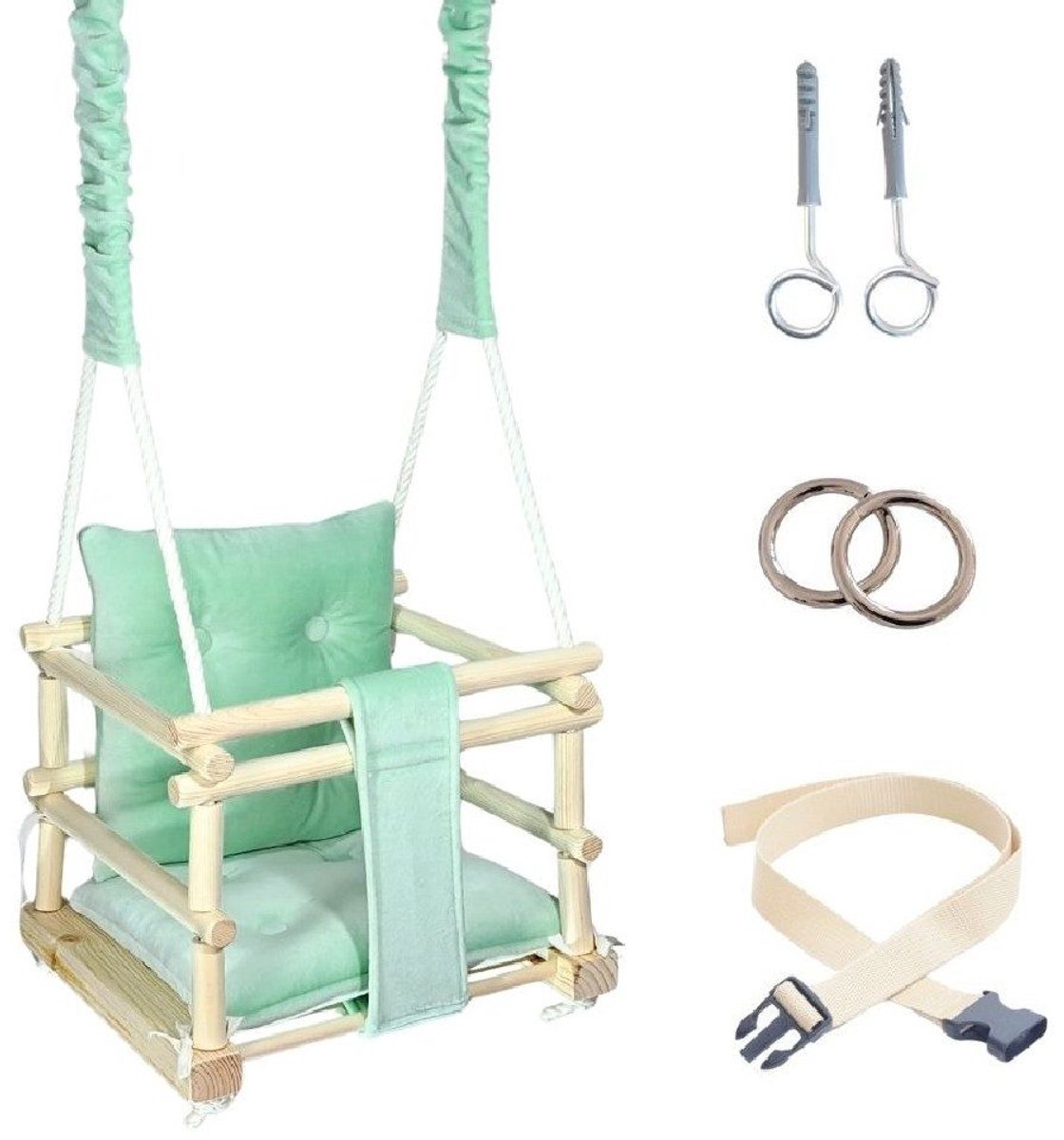 LuMali Kinderschommel 3 in 1 Munt - Baby Schommel - Baby swing -Schommel die Meegroeit met je Kindje