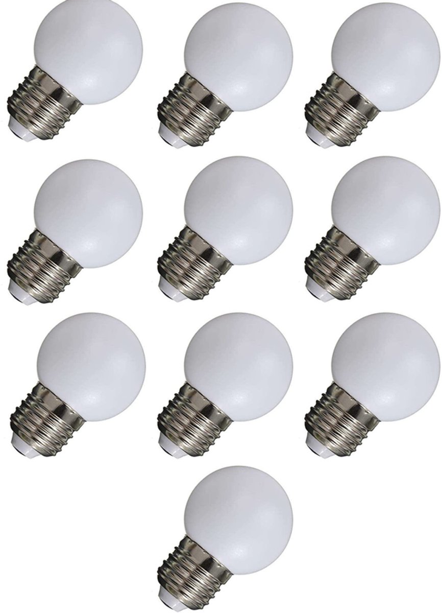 Amlux set 10 stuks warm witte led lampen - 1W - Melkwitte kap - 2700K - ideaal voor lichtsnoeren met E27 fittingen
