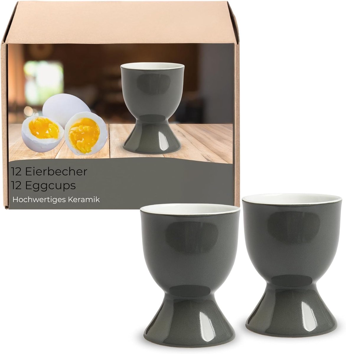 Eierdopjes Set - Eierhouders - Ontbijt Tafel - Vaatwasmachinebestendig keramiek - 5x7 cm - Grijs