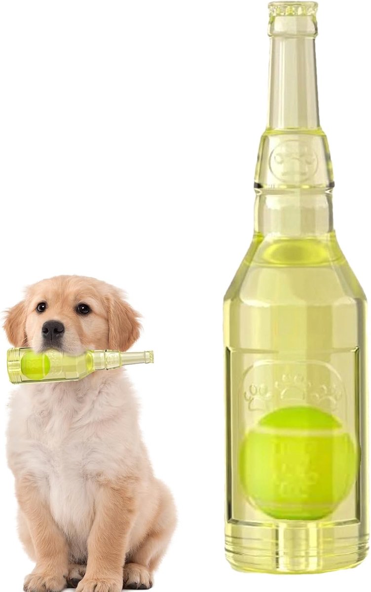 Waterfles Hondenspeelgoed - Interactieve Bijtring - Vermaak Hond - Met Piepfunctie - 20.5 cm Lengte - Geel