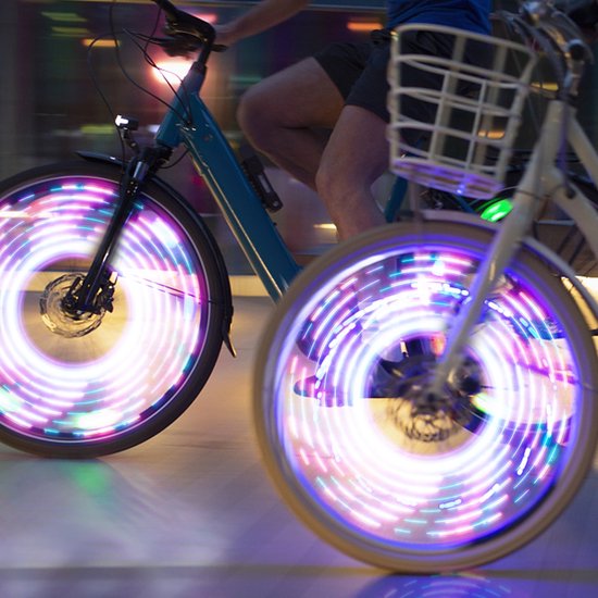 Set van 2 LED-fietswielverlichting met 7 knipperstanden - Geschikt voor ventiel, velg, band en spaken. — afbeelding 4