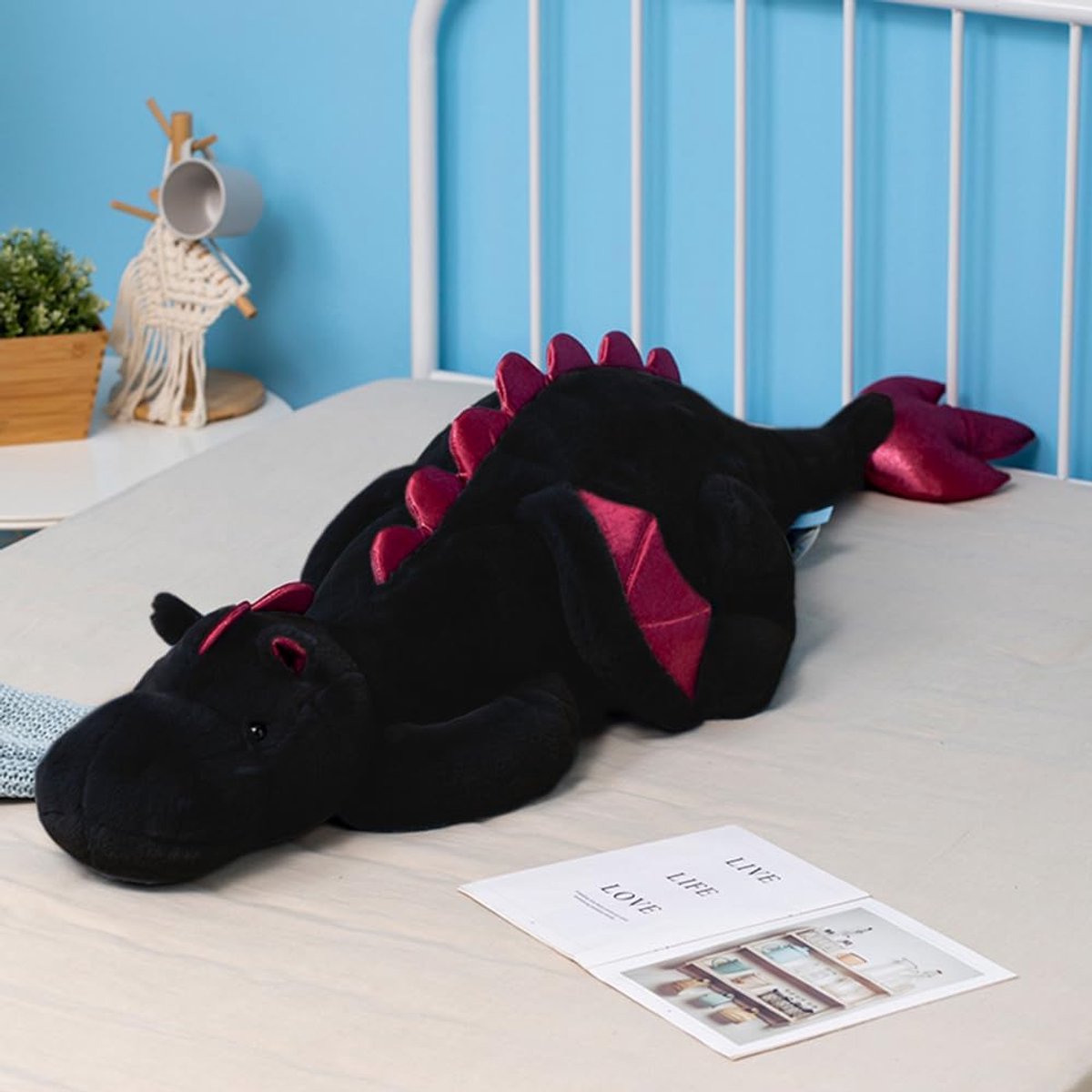 Gewogen Draak Knuffel - Zwaar Pluche Speelgoed - Ontspanning en Comfort - Verzwaarde Vulling - 80 cm Groot - Zwart
