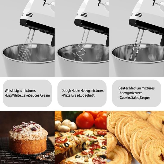 Deeg Mixer - Keukenmachine - Bakken Thuis - 7 Snelheden Instelbaar - 2L Kom — afbeelding 4