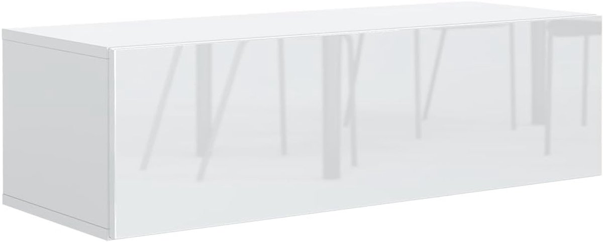 Moderne TV Kast - Lowboard Woonkamer - Opbergen Entertainment - Strak Glanzend Design - 100cm Breed - Wit