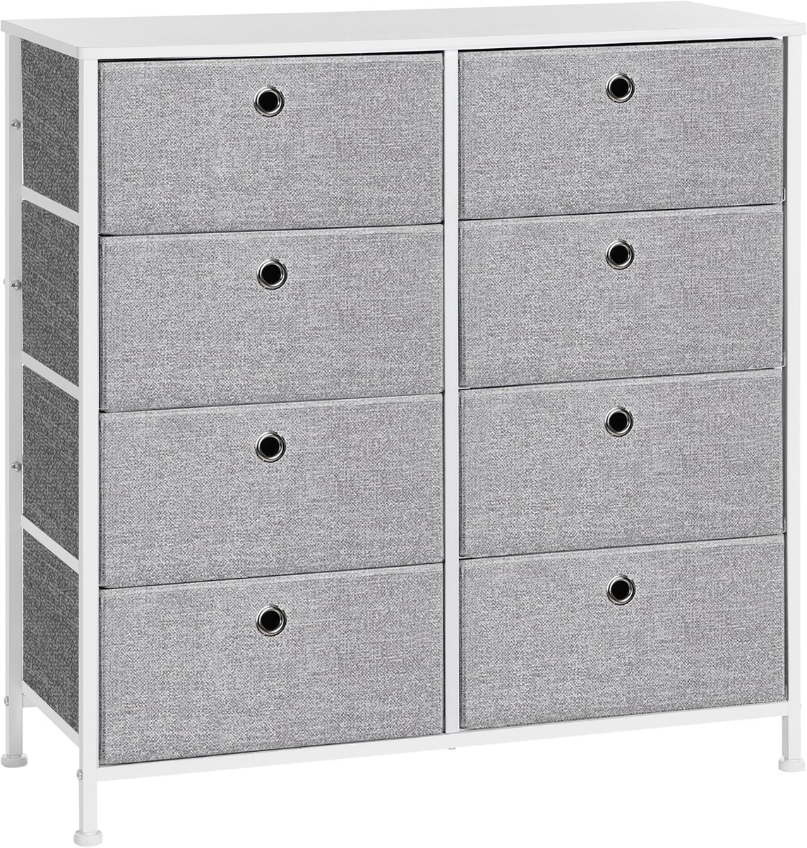 Songmics Ladekast - Met 8 Stoffen Lades - Metalen Frame - Voor Slaapkamer en Woonkamer Lichtgrijs-Wit