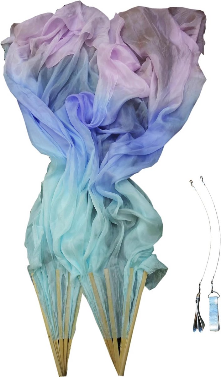 Winged Sirenny Spinning Worship Praise Fan Pois 150cm in Pairs, Adjustable Lightweight Belly Dance Silk Fan Veil