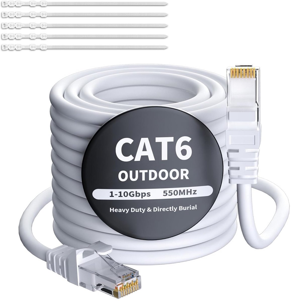 CAT 6 Ethernet-kabel 25 meter voor binnen en buiten, waterdicht en Gigabit netwerkkabel voor POE-camera's, routers en switches