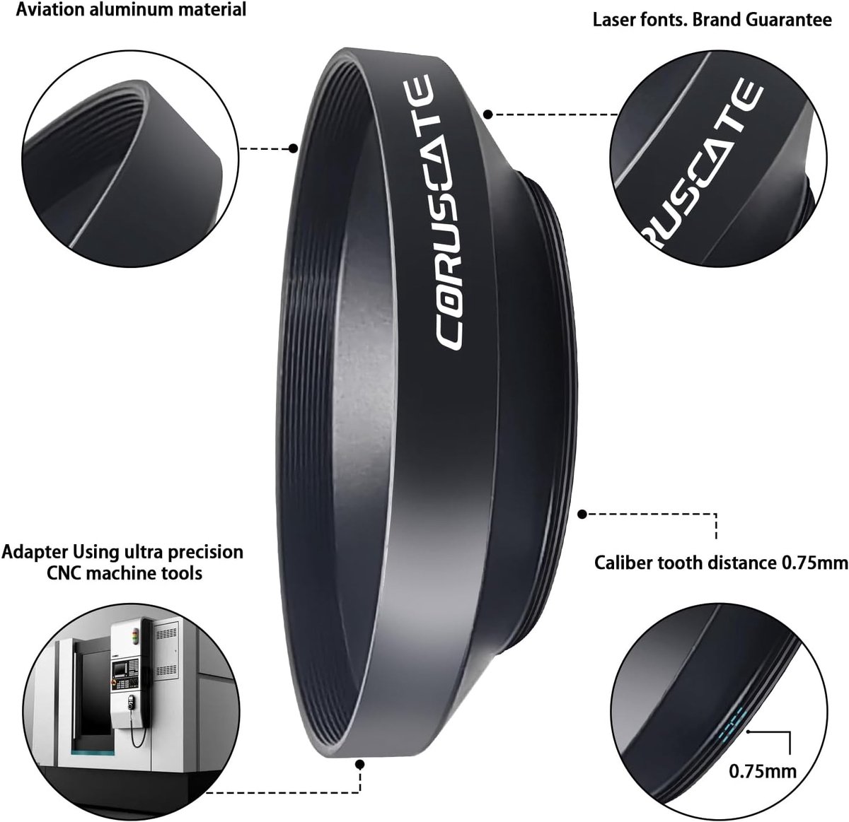 Universele metalen zonnekap van 46 mm, groothoek zonnekap, compatibel met alle 46 mm cameralens, 46 mm lensdop + lensreinigingsdoekje