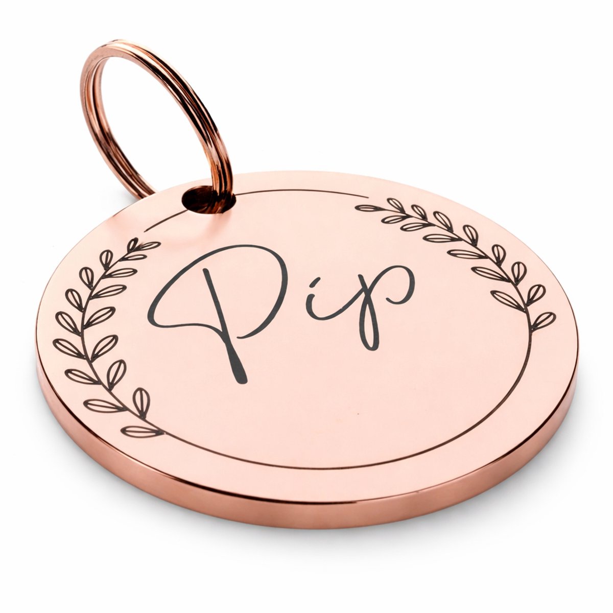 By Ollies dierenpenning rosé goud - 30mm - RVS - met cirkel - wandelen - hondenpenning