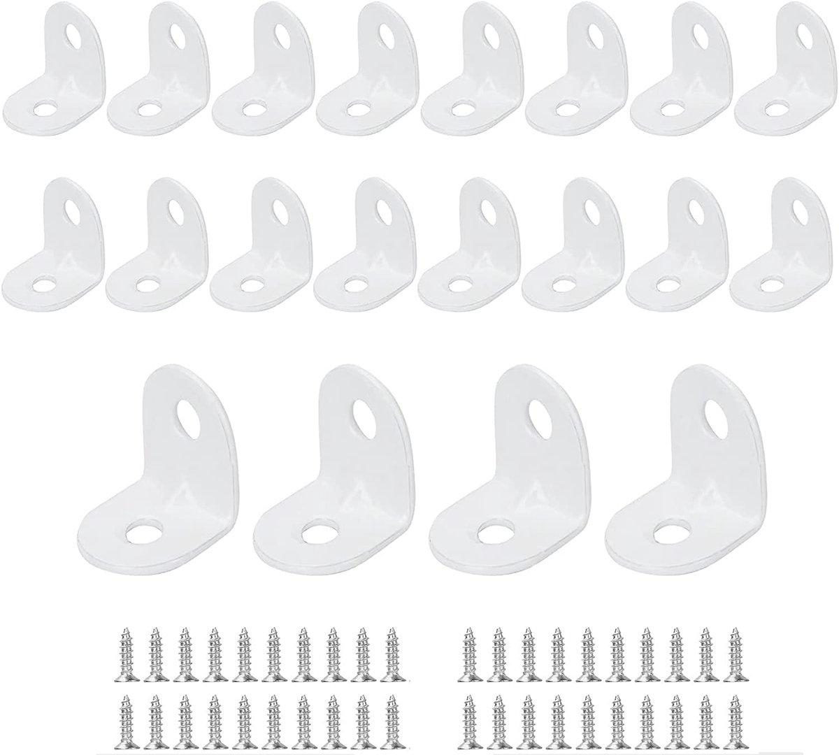 SnelShoppen - 20 Stuks Hoekbeugels 20x20mm, L-vormige Metalen Beugels 90 Graden Ondersteuning met 40 Schroeven voor Houten Meubels - Wit