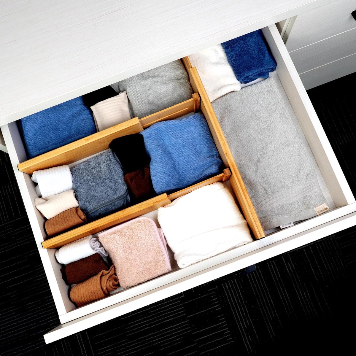 Namajunas - Ladeverdelers - Bamboe Ladeverdelers - ladeverdeler verstelbaar - 4 Stuks - Lade Organizer - Milieuvriendelijk - Duurzaam - voor Kleding - Met Veermechanisme - Geschikt voor Keuken, Badkamer, Slaapkamer, Bureau - 4 Stuks — cadeau in Cadeau-ideeën - foto 2