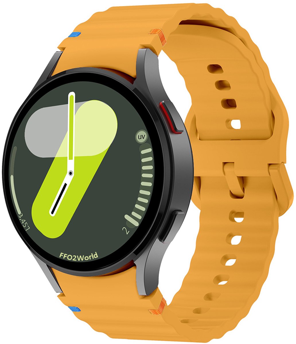 Stravo Samsung Galaxy Watch Bandje – Siliconen Wave Sportbandje – Geschikt voor Galaxy Watch 7 (40/44mm) / 6 (Classic) / 5 (Pro) / 4 (Classic) – 20mm Horlogeband – Geel