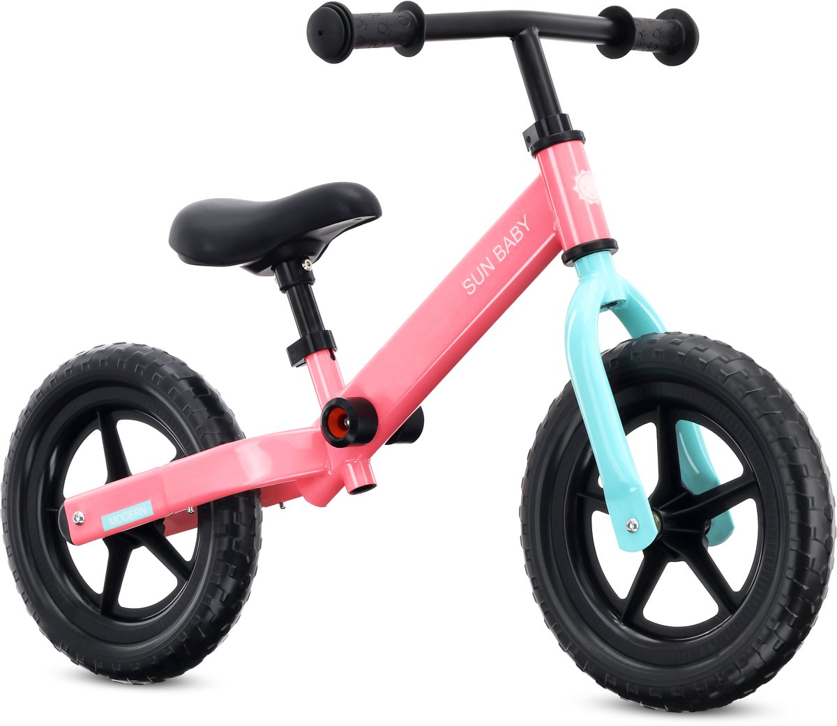 sun baby Loopfiets voor Kinderen Modern - 2 jaar, max. 30 kg, Loopfietsen, stalen frame, EVA-wielen, verstelbaar zadel en stuur - Roze-munt