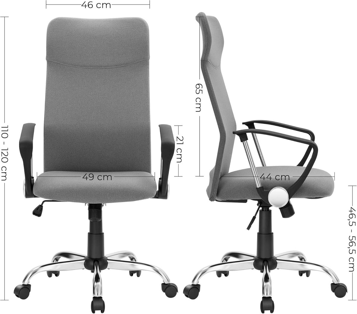 Ergonomische bureaustoel Casa Velluto ComfortFlex – Draaistoel met gestoffeerde zitting, stoffen bekleding, verstelbare hoogte en kantelbare rugleuning, bureaustoel tot 120 kg, grijs