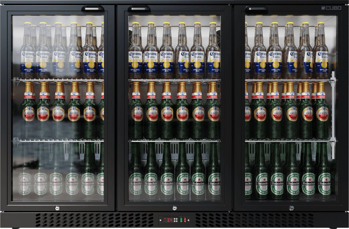 Barkoelkast glasdeur 324L - 3 Scharnierende glazen deuren - Afsluitbaar met slot - CS-320H-EE - Frigo