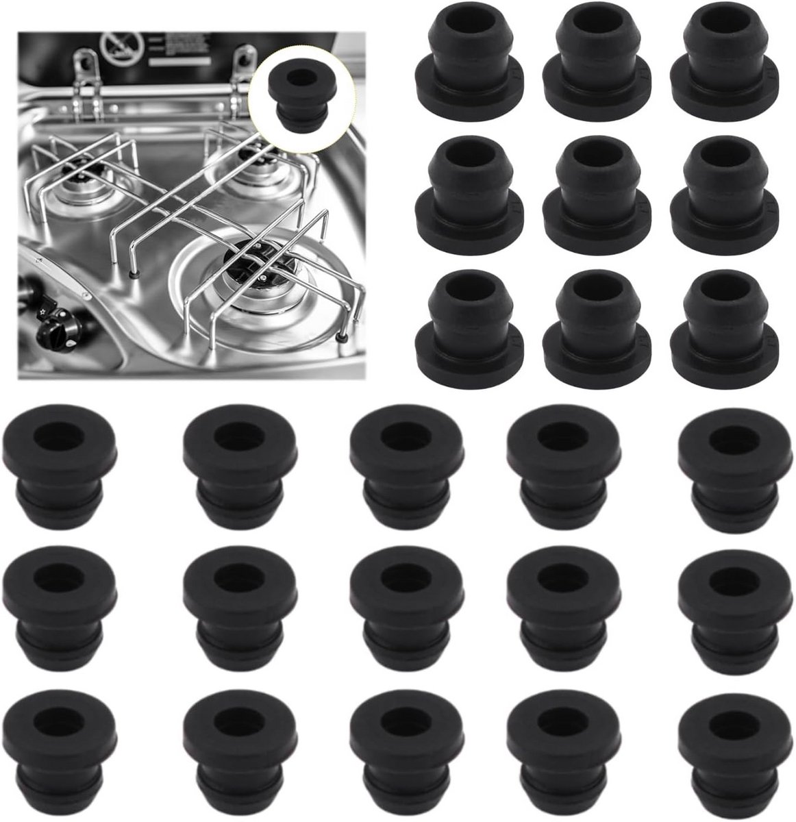 Pannendragerrubbers voor pannensteunen - 24 stuks, zwart, compatibel met 5 mm stangen