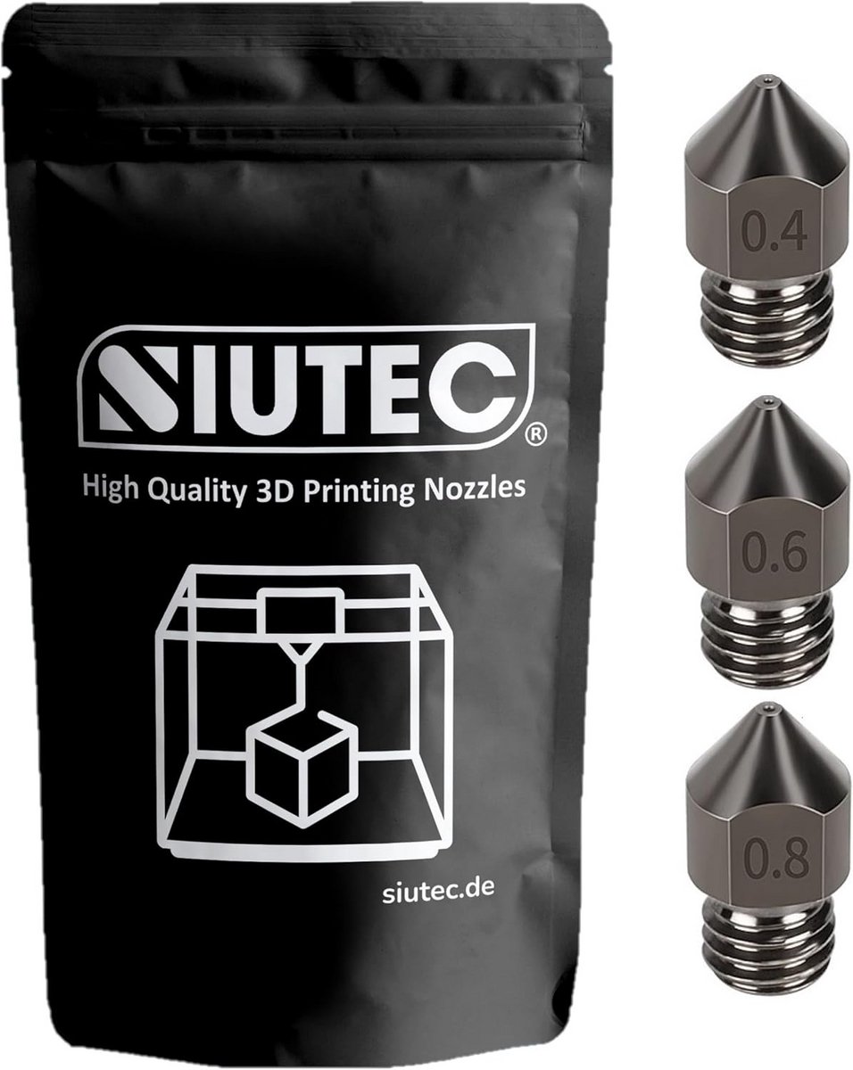 Premium MK8 Gehard Staal Spuitmondenset - 3 Spuitmonden (0,4 / 0,6 / 0,8 mm) voor 3D-printers
