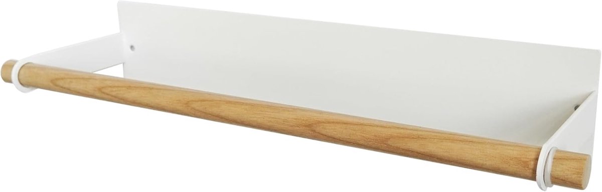 Magnetische Keukenrolhouder van Staal en Hout - Wit - 32 x 8.5 x 6 cm