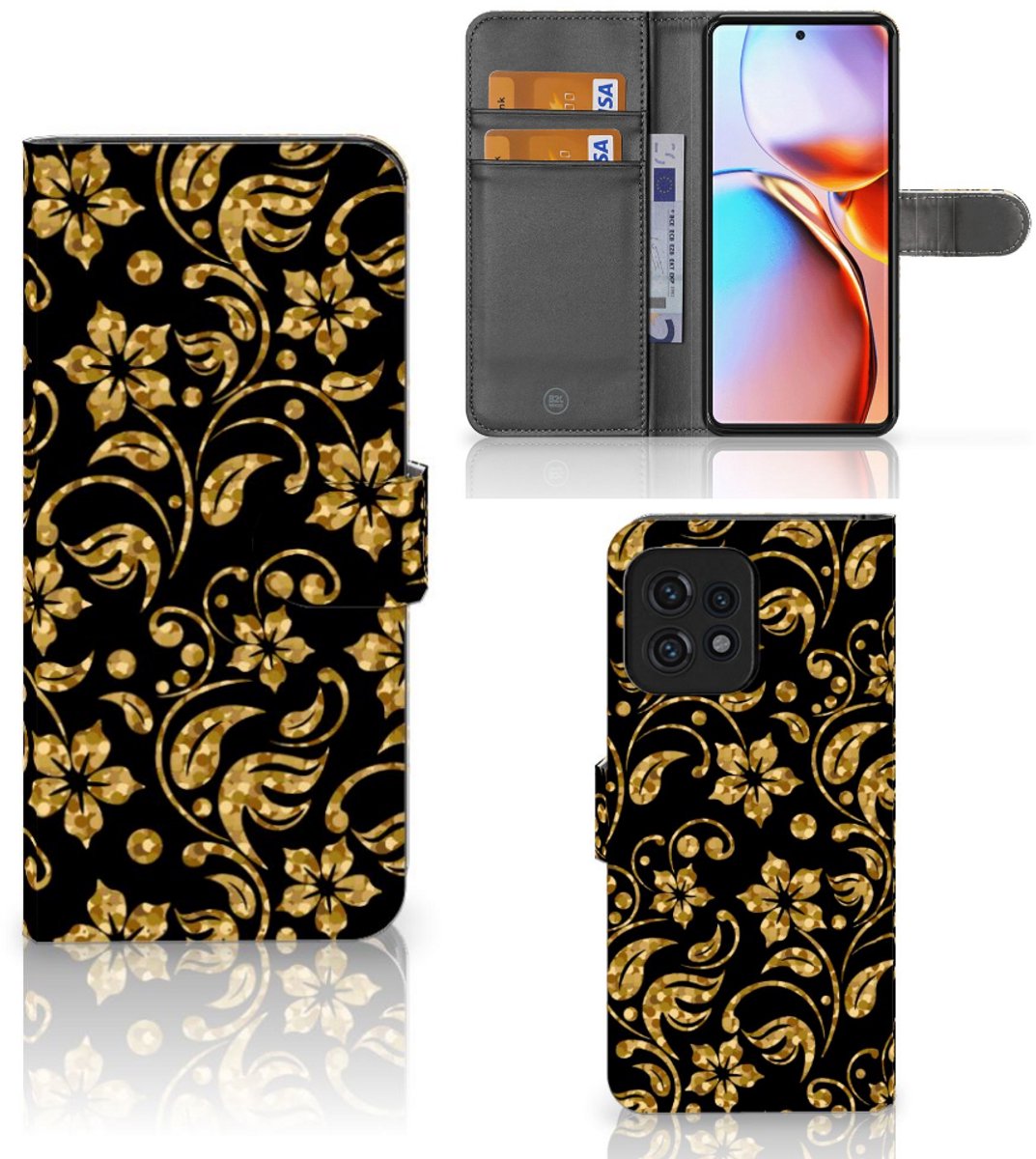 Motorola Edge 40 Pro Hoesje Gouden Bloemen
