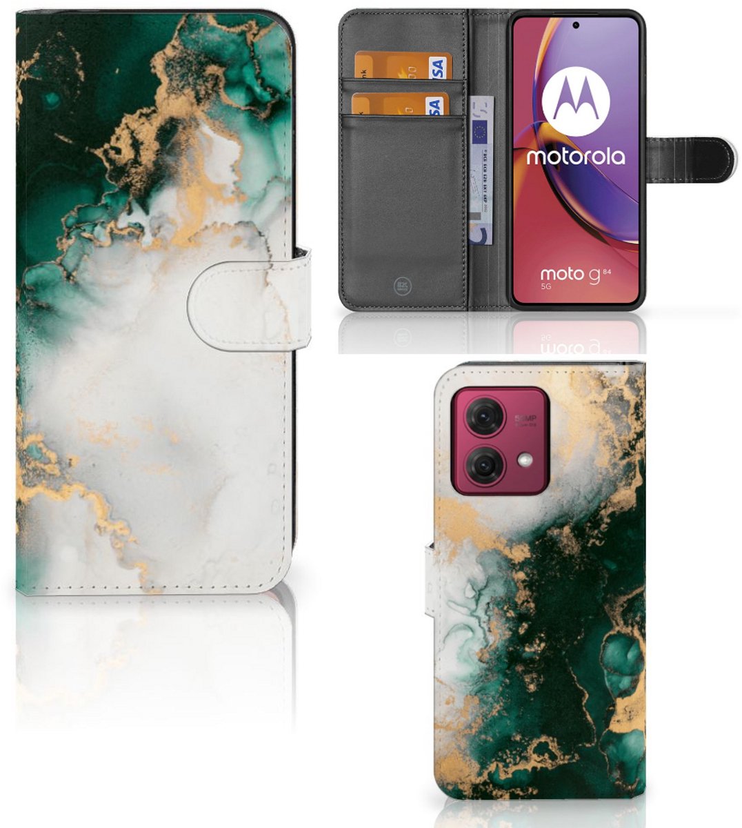 Bookcase voor Motorola Moto G84 Marmer Groen