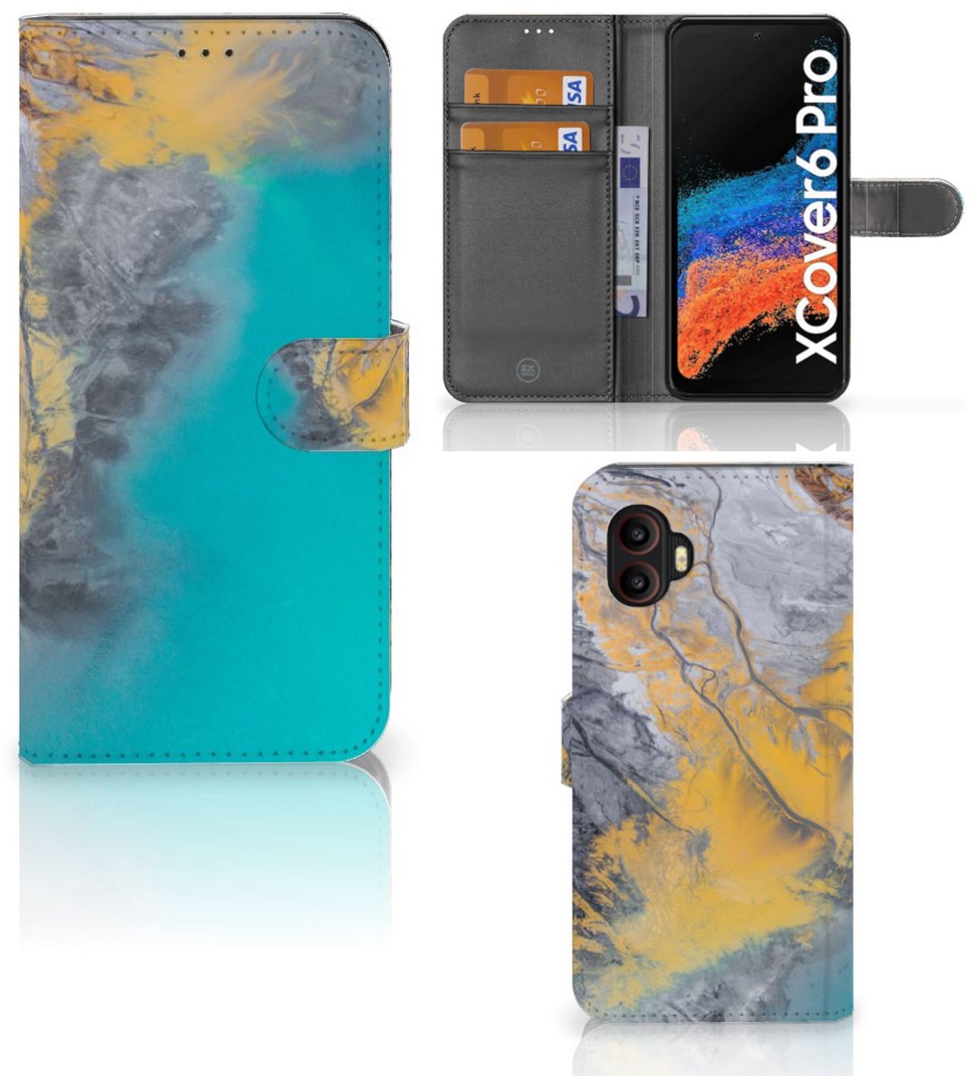 Samsung Galaxy Xcover 6 Pro Bookcase Marble Blue Gold