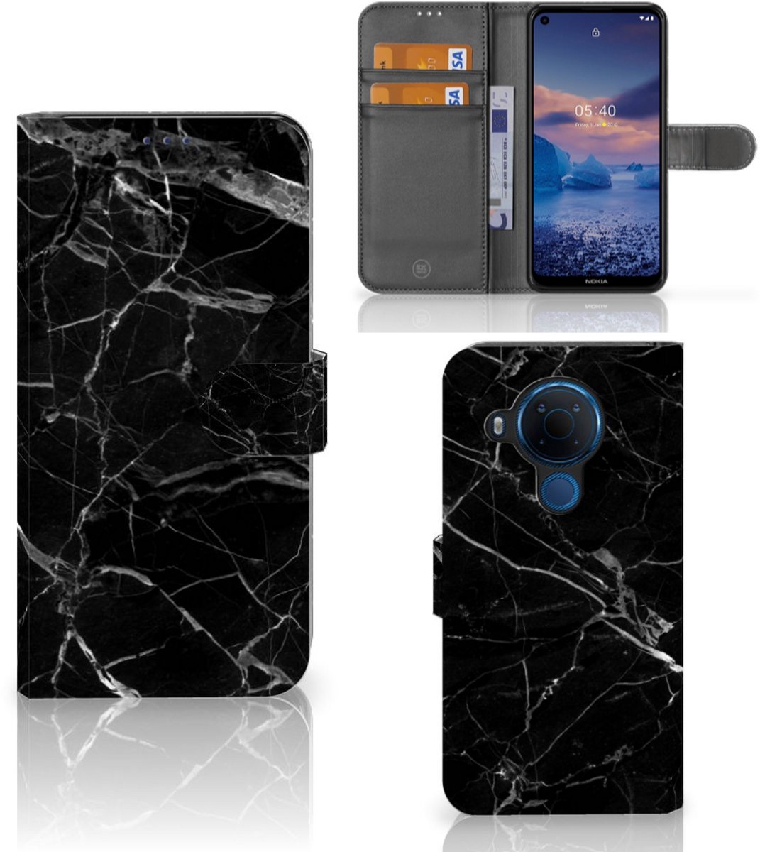 Nokia 5.4 Bookcase Marmer Zwart - Origineel Cadeau Vader
