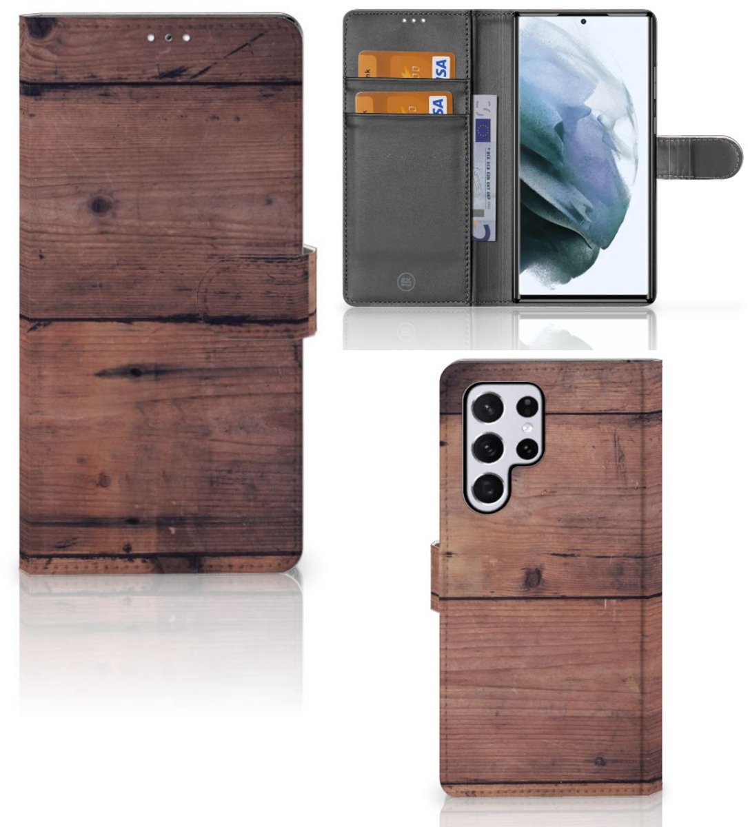 Boekhoesje voor Samsung Galaxy S22 Ultra Book Style Case Old Wood